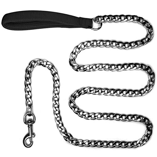 Premium Heavy Duty Extra Wide Links 13mm Dog Chain Leash, 6 Feet Faux Chrome Stainless Steel Cuban Link Chain Labor-Saving Spring Basic Leash for Medium Big Dogs Walking,Traffic Training Traveling