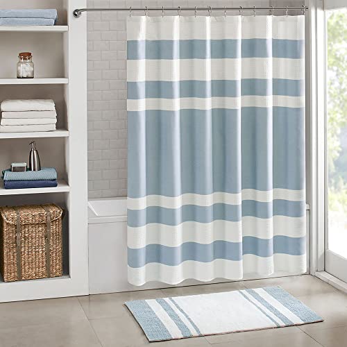 Spa Waffle Weave Striped Fabric Shower Curtain , Classic Shower Curtains for Bathroom , 72 X 72 , Blue