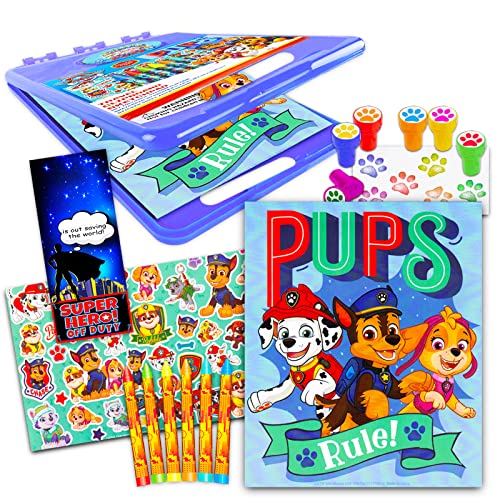 Nick Shop Paw Patrol Lap Desk Travel Art Set - Bundle with Paw Patrol Art Clipboard with Sketchpad, Coloring Utensils, and Stickers Plus Paw Print Stampers and More (Art Travel Kit for Kids)