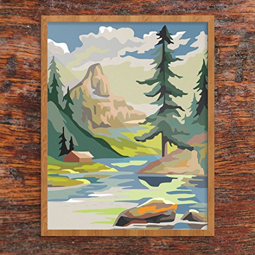 Paint by Number Style Mountain Cabin & Lake Finished Print - NOT A Paint by Number KIT