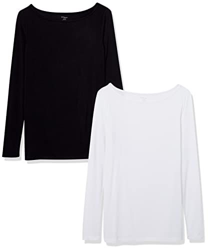 Daily Ritual Women's Jersey Long-Sleeve Bateau Neck T-Shirt, Pack of 2, Black/White, X-Large