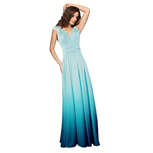 Women Evening Long Maxi Gradient Ombre Dress Convertible Multi-Way Wrap Floor Boho High Elasticity Wedding Party Gown Light Blue S