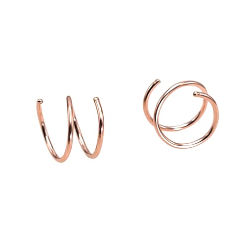 Rose Gold Double Hoop Twist Earrings for Single Piercing. Tiny Spiral Huggie Hoop Illusion Earrings for Women.