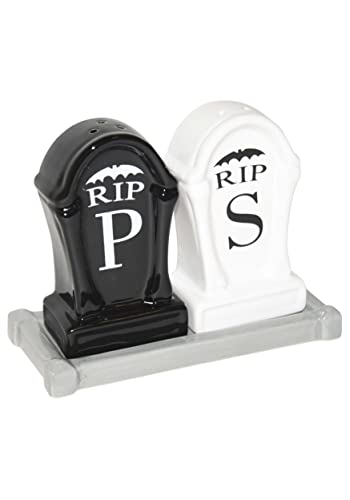 Halloween RIP Tombstone Shaped Salt and Pepper Shaker Set, 3 3/4 Inch