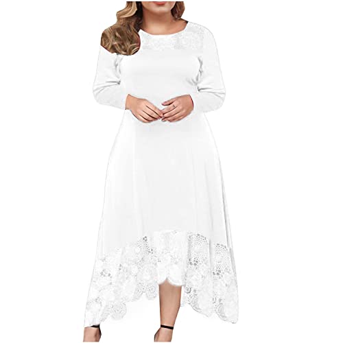 Black Wedding Dress, Women's Fall Dresses Plus Size Guest Dress Maxi Dresses for Women Petite Length Casual Fashion Lace Stitching Ruffle Long Sleeved Strapless Sheath Dress (XL, White)