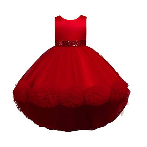 Princess Girls Dress for Wedding Birthday Party Girl Hi Low Tulle Prom Gowns Sequins Pageant Dress with Train Red