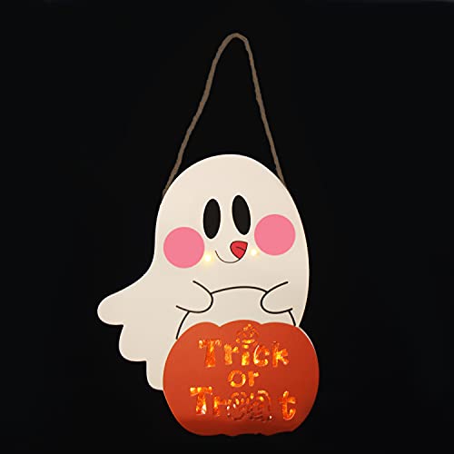 CCINEE Halloween Hanging Sign,Trick or Treat Door Hanger Decor with LED Light for Halloween Indoor & Outdoor Party Decoration