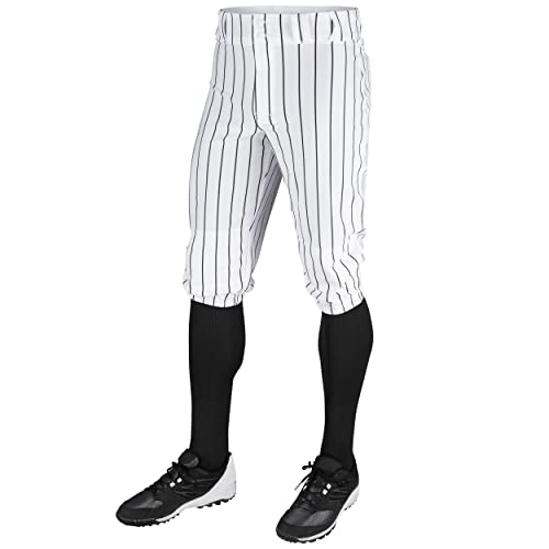 CHAMPRO Triple Crown Knicker Style Baseball Pants with Knit-in Pinstripes and Reinforced Sliding Areas , White, Black Pinstripes, X-Large