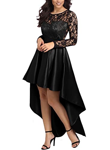 Bdcoco Women's Floral Lace Hi Low Cocktail Party Dress Swing Prom Evening Gowns Black