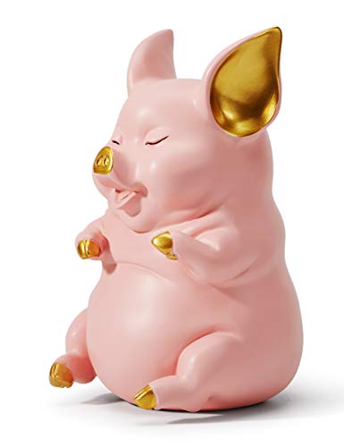 HAUCOZE Piggy Bank Coin Bank Pig Statue Gifts Polyresin Home Decor Arts Pink 8.3 inch