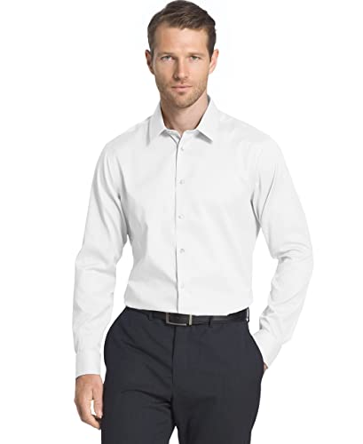 Calvin Klein Men's Non Iron Slim Fit Solid Point Collar Dress Shirt, White, 17.5