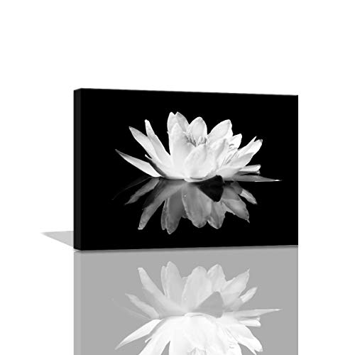 Black and White Wall Art for bathroom Lotus Flower Canvas Wall Pictures Simple Life Floral Blossom Pictures Prints on Canvas Wall Decoration for Bedroom Dorm Decorations for College Girls 12x16inch