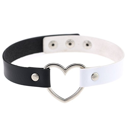 AKOAK Girls Love Heart Choker Double Color PU Leather Collar Punk Collar Choker Necklace Heart Goth Fans Choker Necklace (Black-White)