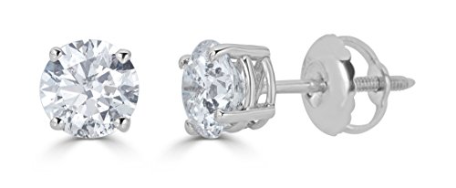 Amazon Collection 14k White Gold Round-Cut Diamond Stud Earrings (1/3cttw, J-K Color, I2-I3 Clarity)