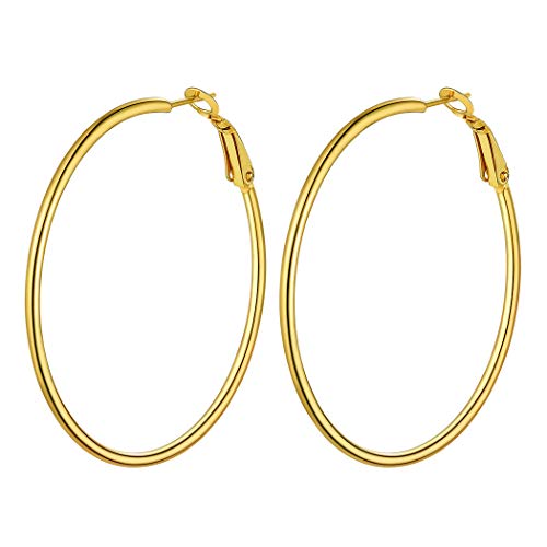 Gold Plated Hoop Earrings for Women Statement Jewelry Medium Circle Clip on Hoop Earrings 50mm Bridal Earrings for Wedding