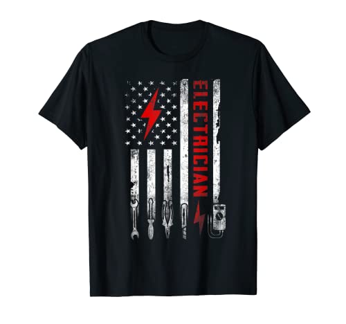 Patriotic Electrician Gifts American USA Flag Funny Lineman T-Shirt