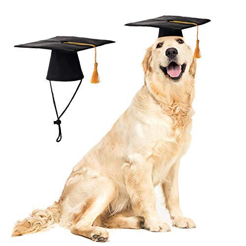 LKEX Pet Graduation Caps Small Dog Graduation Hats with Yellow Tassel Costume for Dogs Cats Holiday Costume Accessory