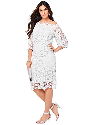 Roamans Women's Plus Size Off-The-Shoulder Lace Dress - 20 W, White