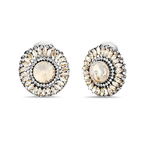 Badgley Mischka Antiqued Finish Round Champagne Rhinestone Clip On Earrings for Women