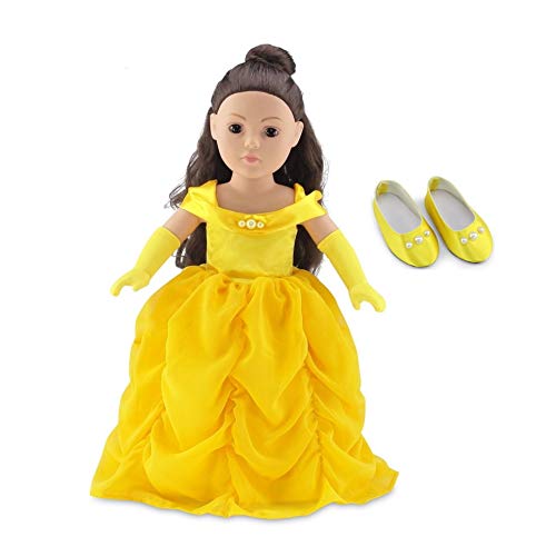 Emily Rose 18 Inch Doll Princess Belle-Inspired Ball Gown Dress Costume | Doll Outfit Set with Matching Gloves and Doll Shoes Doll Accessories! | Fits Most 18