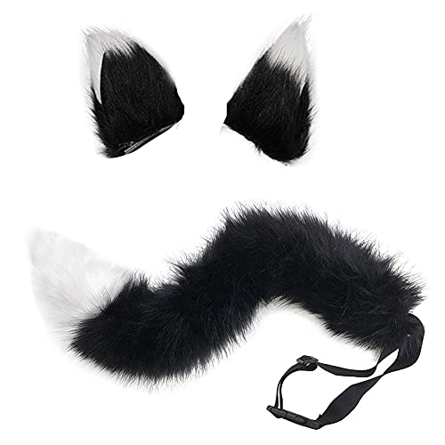 BSTANG Fox Wolf Cosplay Animal Ears Tail Set Wolf Ears Tail Costume Anime Cosplay (Black White)