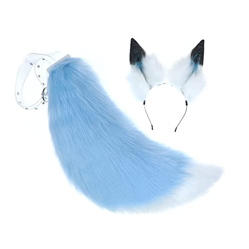 Faux Fur Animal Fox Wolf Tail and Clip Ears Kit Headband for Halloween Xmas Party Costume Accessories for Adults Kids (Small Tail)