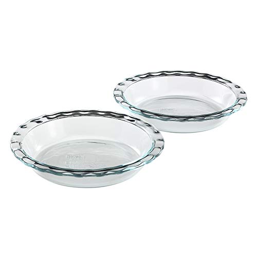 Pyrex 2-Piece Glass Pie Plate Set, 9.5-Inch Pie Dish, Glass Baking Dish, Dishwashwer, Microwave, Freezer and Pre-Heated Oven Safe