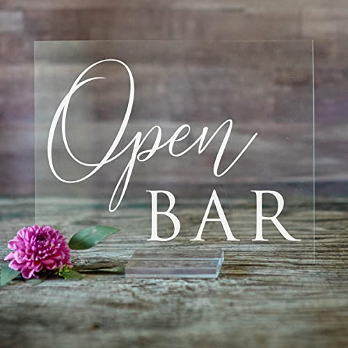 Open Bar Acrylic Wedding Reception Sign with Stand | Special Event Bar Sign for Wedding Reception | Birthday Party Lucite Open Bar Decor (8X10, Clear Acrylic Stand)