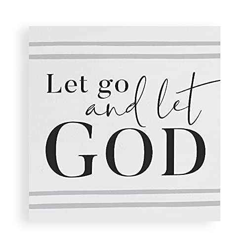 P. Graham Dunn Let Go and Let White and Grey Stripe 3 x 3 Pine Wood Tabletop Plank Sign