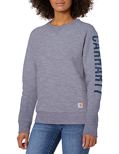 Carhartt Women's Relaxed Fit Midweight Crewneck Block Logo Sleeve Graphic Sweatshirt, Folkstone Gray Space Dye, 1X Plus