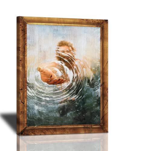 LUCKYLEI christian wall decor Jesus Poster Reaching Out from Heaven Decorative Painting Art The Hand of God Religious Modern Framed Artwork for Bedroom Living Room Church, 12x16inch