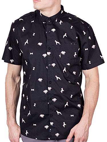 Visive Hawaiian Shirts for Men Short Sleeve Button Down/Up Mens Shirt Black Dogs M