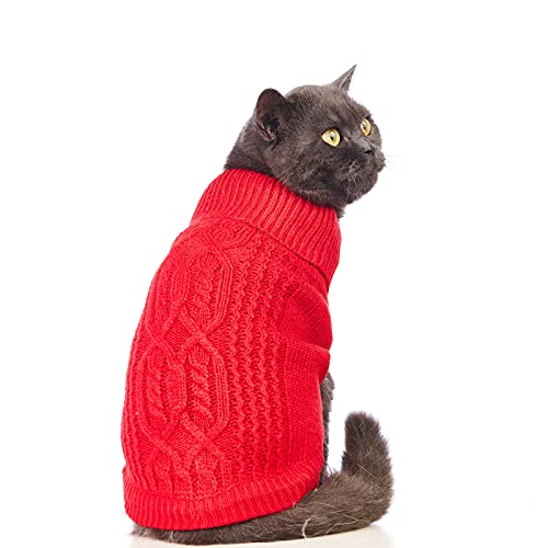 Jnancun Cat Sweater Turtleneck Knitted Sleeveless Cat Clothes Warm Winter Kitten Clothes Outfits for Cats or Small Dogs in Cold Season (Small, Red)