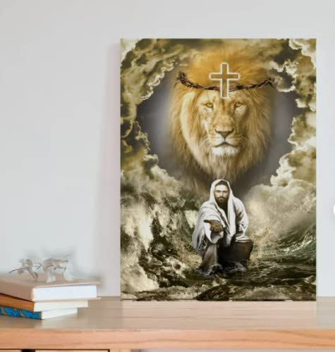 Vaborous The Lion of Judah Poster,Jesus Reaching Out His Hand Poster Antique Metal Vintage Tin Sign for Home Living Decor Garden and Bar Wall Decor Signs 8 x 12 Inch