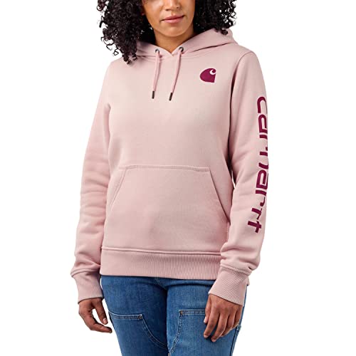 Carhartt Women's Relaxed Fit Midweight Logo Sleeve Graphic Sweatshirt, Ash Rose, Small