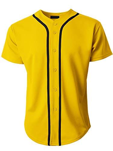 Ma Croix Mens Premium Button Down Baseball Jersey Team Uniform Hip Hop Urban Tee Shirt (Small, 1up01_Yellow/Black)