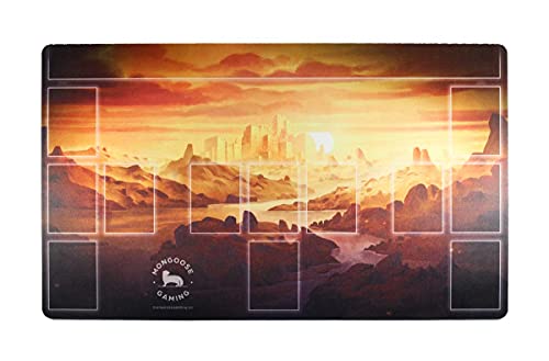 Desert Realm Flesh and Blood playmat for TCG Card Game 14 x 24 Gaming Card mat with Zones Orange City Sunset Landscape