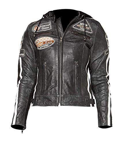 Womens Vintage Cafe Racer Retro Black Biker Jacket - Ladies Distressed Motorcycle Grey Leather Jacket