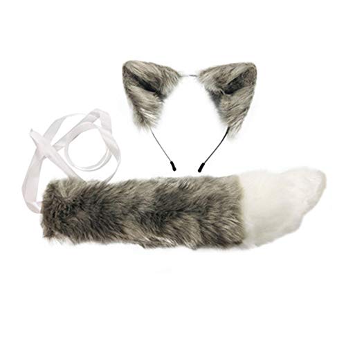 COSYEARS Handmade Fox Wolf Ears Headband and Faux Fur Tail for Halloween Cosplay Party Costume Accessories