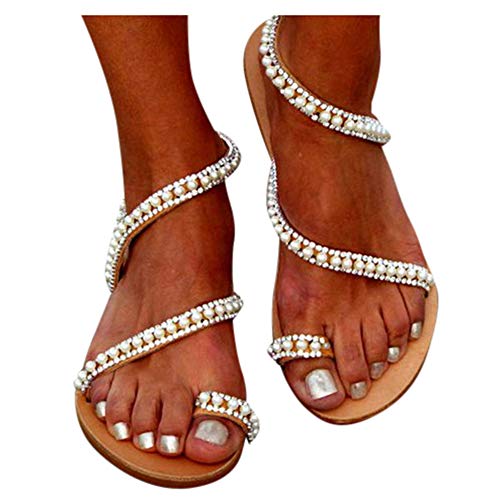 Women's Rhinestone Flat Sandals, Women Flip Flops with Beadeed Rhinestone Crystal Jeweled Sandal Shoes for Summer Beach Oceanside Holiday Outdoor