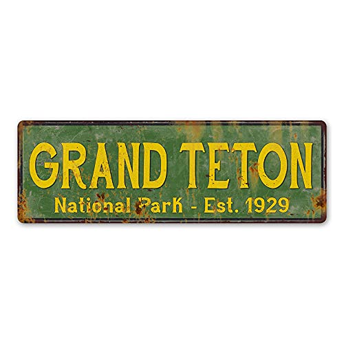 Grand Teton National Park Sign DÃ©cor Rustic Signs Cabin Decorations Outdoors Adventure Plaque Nature Tin Wall Art Home Gift 6 x 18 High Gloss Metal 206180057027