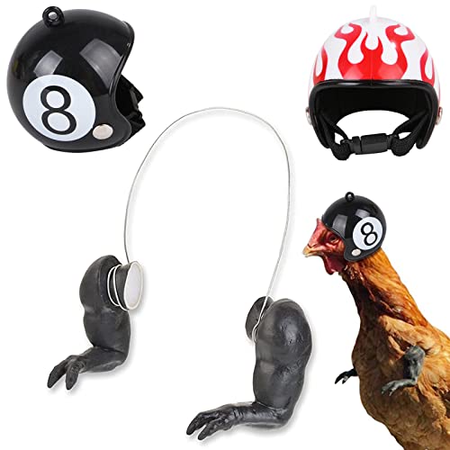 Chicken T-Rex Arms Strong Muscle and Chicken Helmet Pet Safety Helmet Muscle Arms of Chicken Forelimb Decoration Dinosaur Hand Muscle Prank Chicken Arms Toy Cosplay Costume (Black Arms and 2 Helmets )