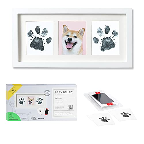 BabySquad Pet Memorial Gift, Paw Print Kit Keepsake, 13.5 x 7 INCHES (Large Size), No-Mess Pet Ink Pad, Picture Frame with Pet Imprint Kit, Pet Memorial Gift for Dogs and Cats, Dog Paw Print Kit