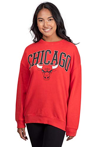 Ultra Game NBA Chicago Bulls Womens Extra Soft Fleece Distressed Oversized Pullover Sweatshirt, Team Color, X-Large