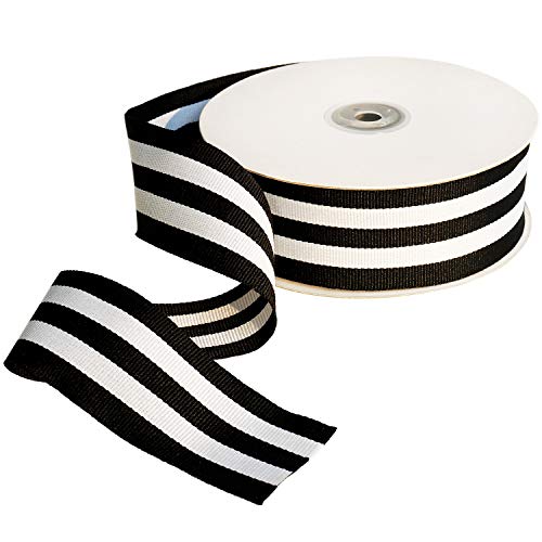 Black and White Taffy Striped Fabric Grosgrain Ribbon 1-1/2 Inch Wide 25 Yards Black Striped Ribbon for Christmas Bouquet Favor Gifts Wraps Craft Trim Embellishments Halloween Supplies Decoration