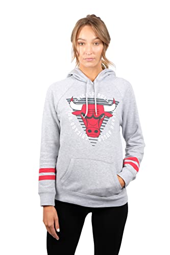 Ultra Game NBA Chicago Bulls Womens Soft Fleece Pullover Hoodie Sweatshirt With Varsity Stripe, Heather Gray, Small