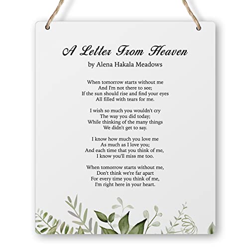 Memorial Bereavement Poem a Letter from Heaven Wood Plaque Sign Sympathy Poetry Hanging Wooden Sign Home Wall Decor