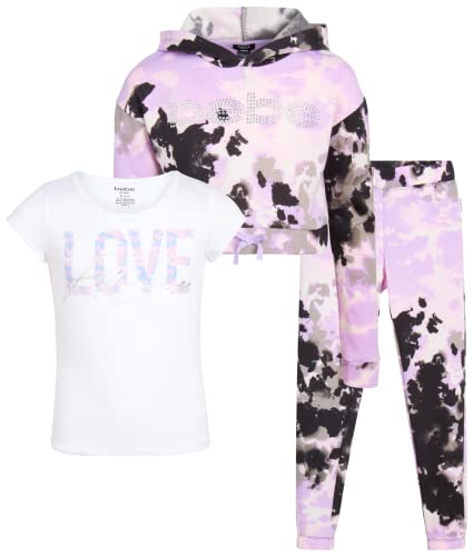 bebe Girls' Jogger Set - Active Fleece Pullover Sweatshirt, Sweatpants, and Tank Top, Size 4, Tie-dye Pink