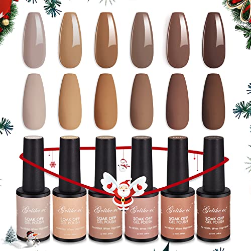 gelike ec Fall Gel Nail Polish Set, Nude Brown Gel Polish 2022 Fall Gel Nail Polish Colors, Nude Brown Neutral Nail Polish Kit Soak Off Gel Polish DIY Gift for Girls Women Fall Fashion