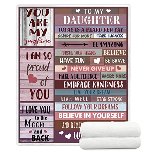 YunTu to My Daughter Blanket from Mom Dad Gifts for Daughter Sherpa Throw Blanket with Warm Words Fuzzy Mother's Day Birthday Gifts Blankets for Daughter